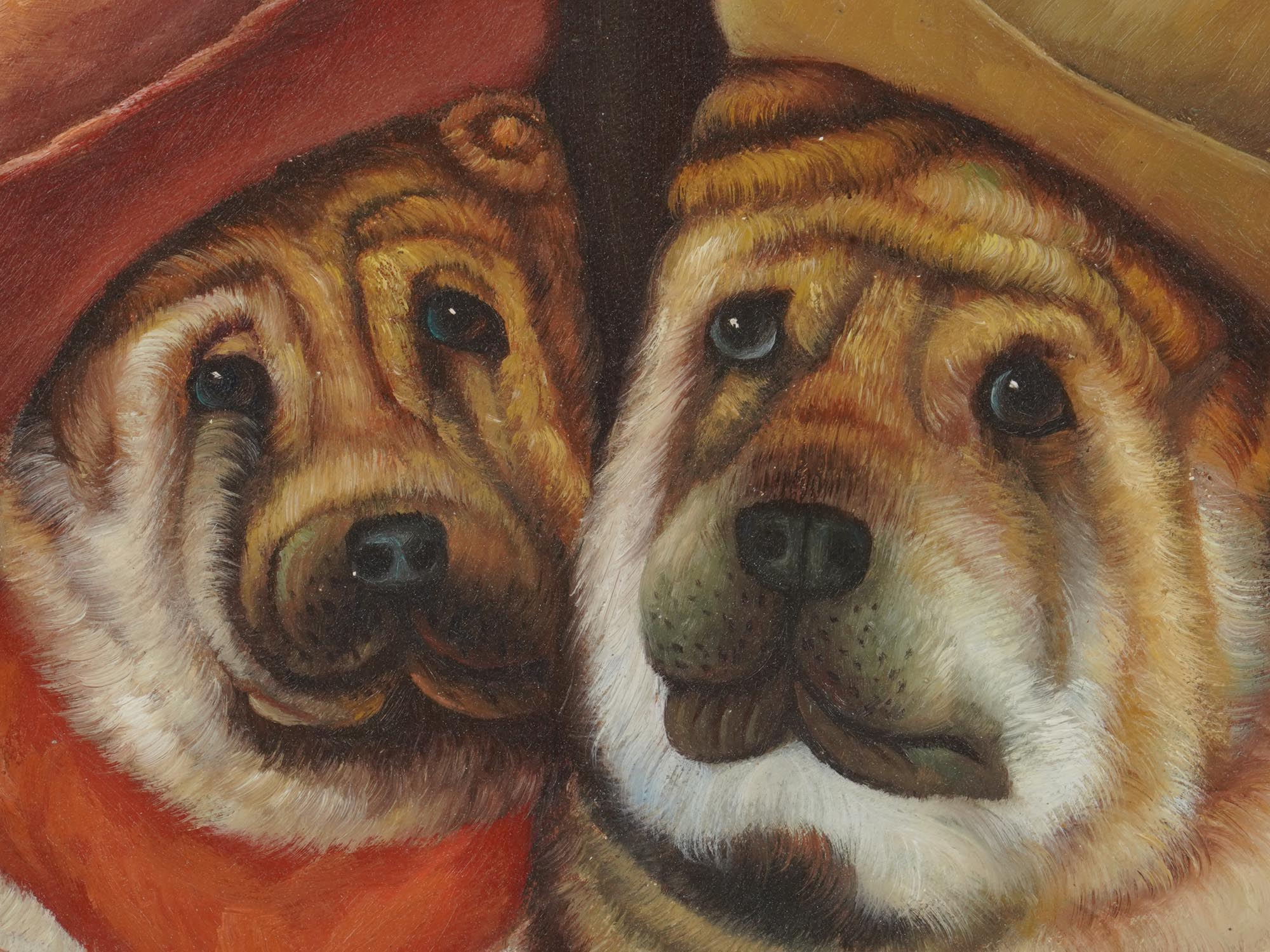 TWO DOGS IN COWBOY HATS OIL PAINTING SIGNED EDWIN PIC-2